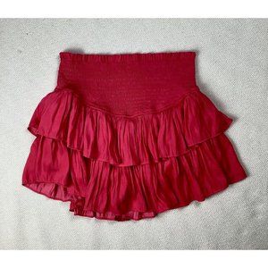Mustard Seed hot pink ruched waist ruffle mini skirt